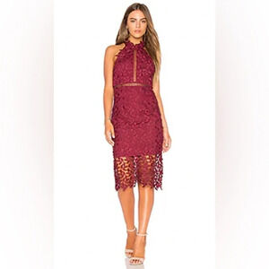 Bardot Gemma Leaf embroidered burgundy dress halter top x Revolve